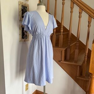 A New Day Sky Blue V-Neck Flutter Sleeve Midi Dress